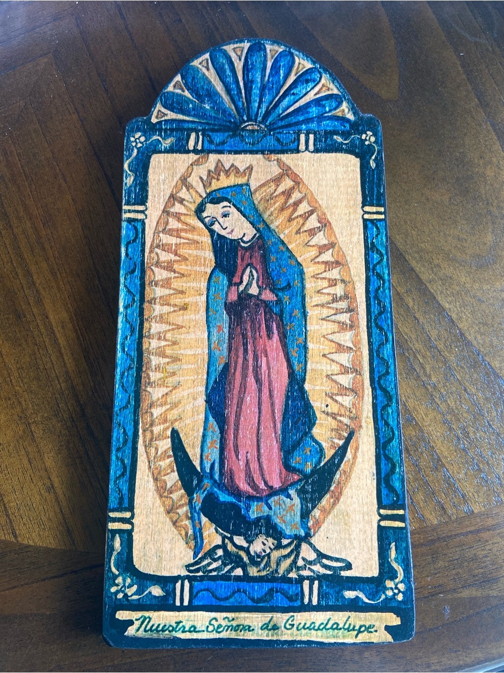 Vintage Our Lady of Guadalupe Retablo Signed New Mexico Folk Art